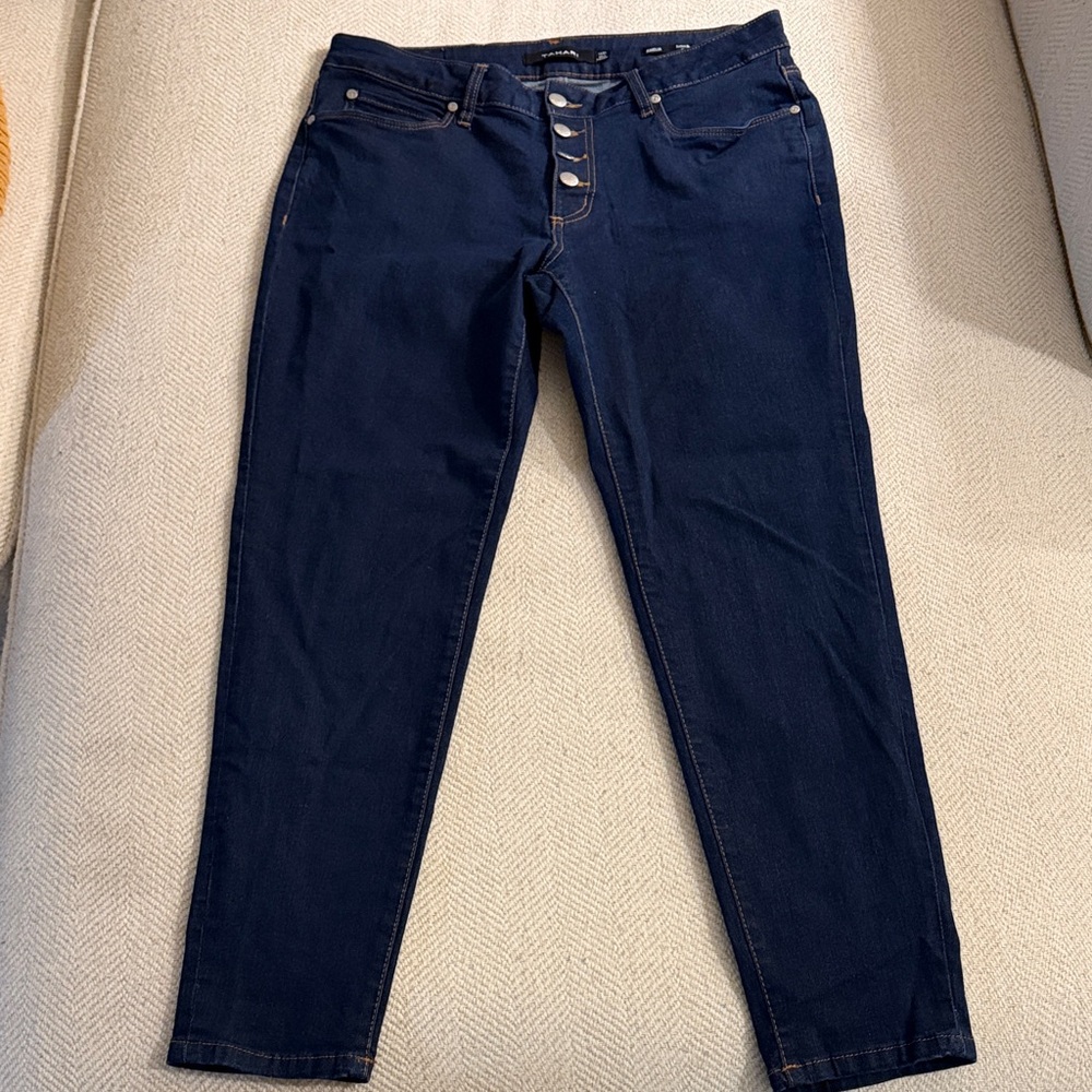 Tahari Dark Blue Amelia Button Fly Skinny Jeans